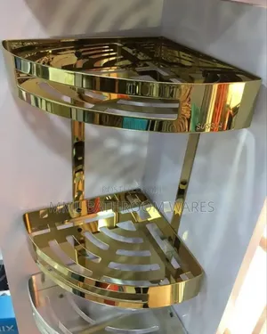 Gold Wall Mounted Double Bathroom Shelfs