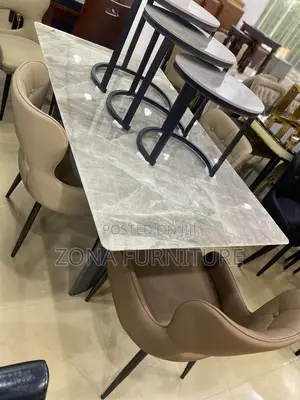Luxury Dining (6) Chairs and Table Ceramic Top Table