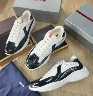 Original Prada America Cup Low Patent Black / White Sneakers
