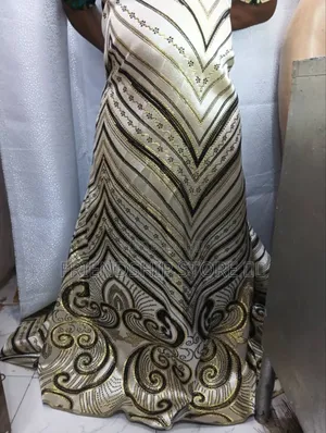 Gold, Black and White Brocade (Per Yard)