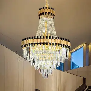 Large Crystal Staircase Chandelier Villa Living Room Ceiling Lamps