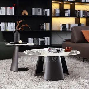Modern Living Room Coffee Marble Center Table With Metal Steel Base