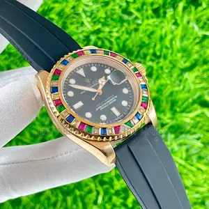 High Quality Luxury Rainbow Plain Face Rolex Rubber