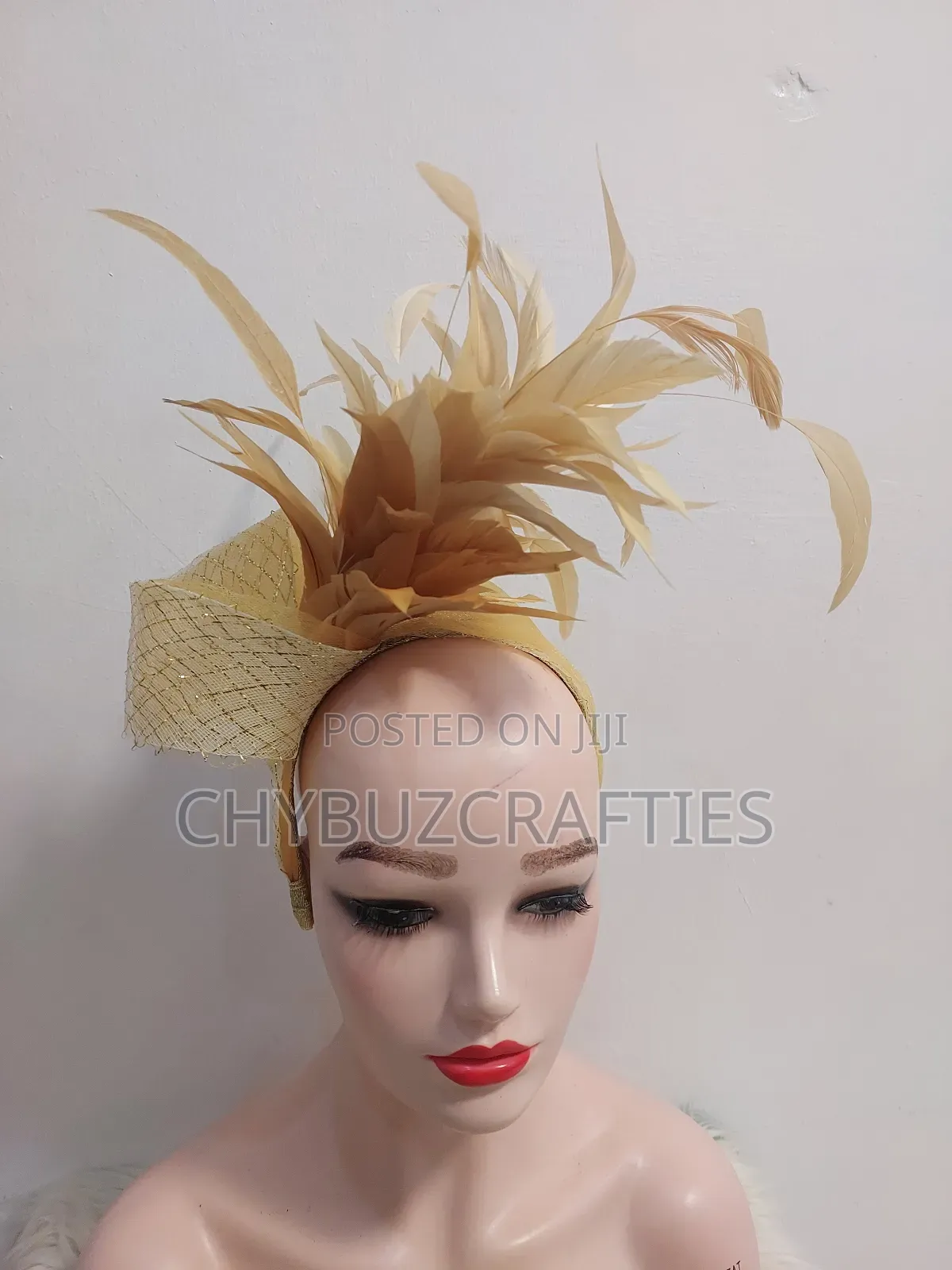 Gold Crinoline Feathers Facinator