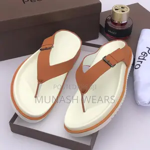 Pedro Leather Slipers 40-46 Brown and White