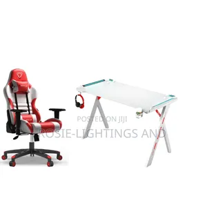 White Red Furgle Gaming Chair Gaming Table With RGB Light
