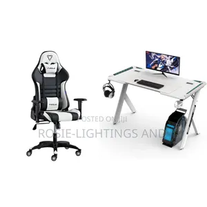 Black White Furgle Gaming Chair White Gaming Table With RGB Light