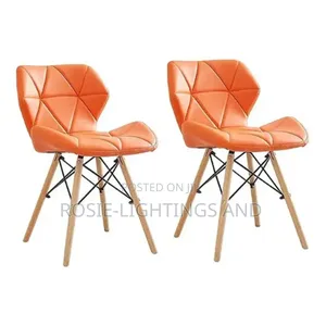 Resturant/Reading Leather Chair With Wooden Legs- Orange