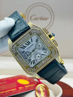 Cartier Quality Luxury Men Stone Genuine Leather Wristwatch