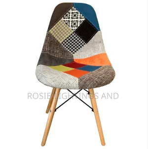 Patchwork Fabric Reading/ Restaurant Chair With Wooden Legs