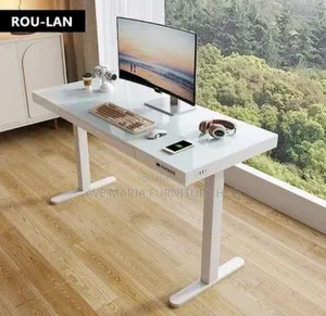 Glass Top Electric Sit-Stand Desk With Drawer, Wireless Charging Area