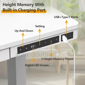 Glass Top Electric Adjustable Table With Charging Pad Usb Port