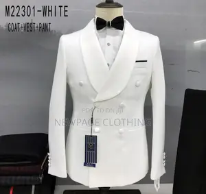 Malighan White Double Breasted Turkish Slim Fit Tuxedo