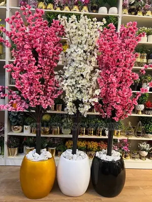 Oval Fiber Pot With Cherry Blossoms