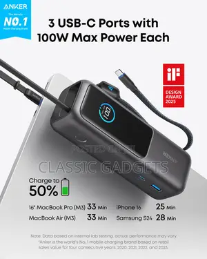 Anker Laptop Power Bank (, 165w, Built-in and Retractable Cables)