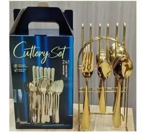 24-Piece Gold Stainless Steel Cutlery Set With a Stand,