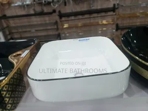 White and Black Stripe Counter Top Washing Hand Basin
