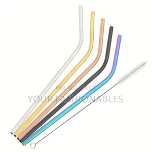 Multicolored Reusable Stainless Steel Straw Set With Brush( 6 PCS Set)