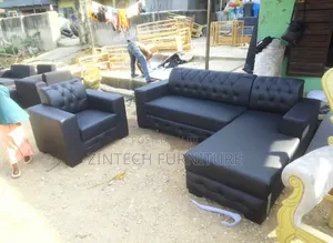 High Quality Black Leather L Shape Sofas
