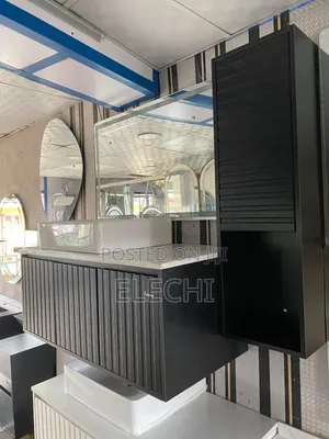 Black Cabinet Basin With Led Mirror Bathroom