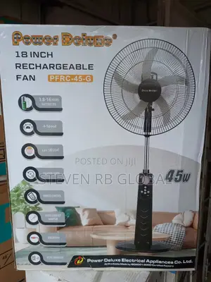 Power Deluxe 18" Inches 45w Rechargeable Fan With Remote + Led Light