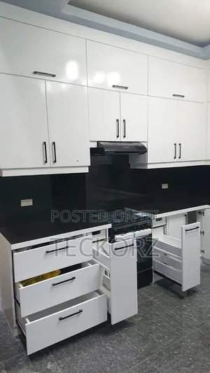 White Glossy Kitchen Cabinet With Pantry