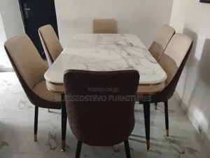 Marble Dining Table With 6 Chairs Brown Color