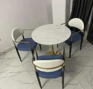 Gold Arm Chair With Round Marble Top Table