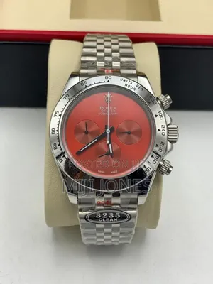 Rolex Inspired Oyster Cosmograph - Red Dial, Silver Chain