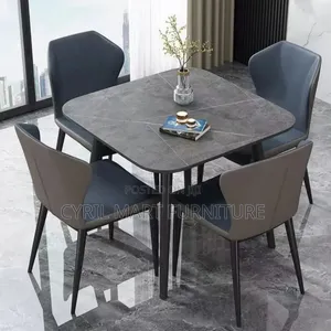 Four 4 Seater Dining Set Marble Black