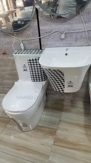 Modern Black White Patterned Toilet and Sink Set