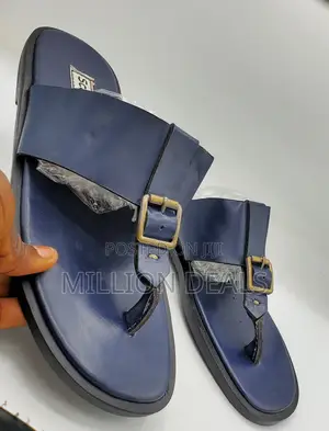 Classic Well Made Blue Men Leather Slippers 42