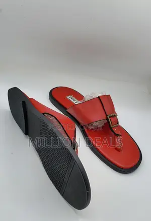 Classic Well Made Men Leather Slippers Red 42