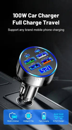 100w 5/6ports Car Charger Pd Qc3.0 Usb C Adapter Digital Display