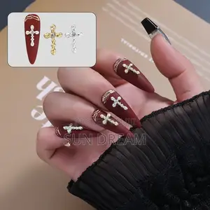 Cross Nail Charm Golden Cross Nail Designe 30 Pieces
