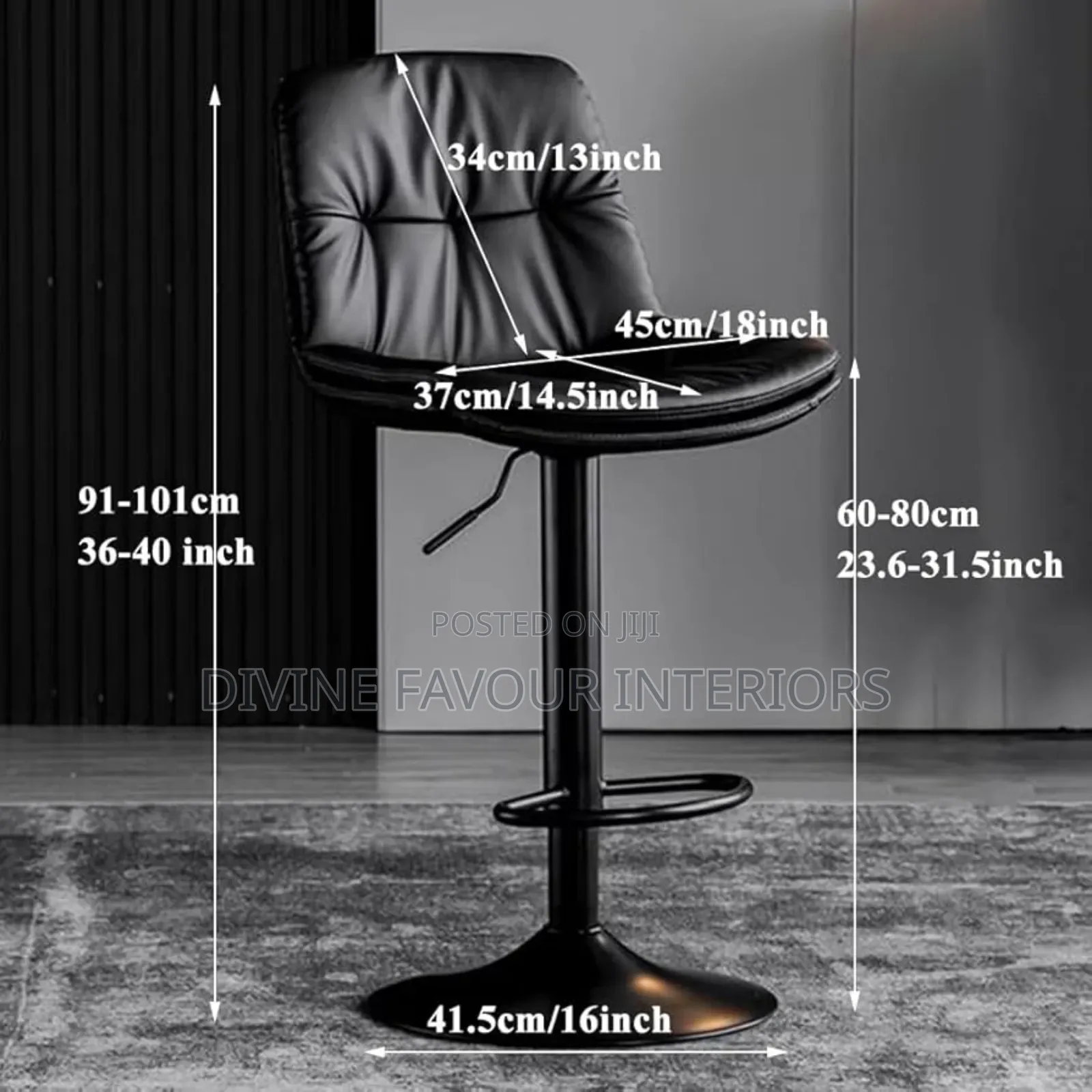 Adjustable Height Bar Stool (Black)