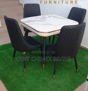 Black Chair 4 Seater Dinning With Marble Top Table