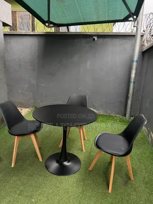 Dinning Round Table(Pole Base) +3 Plastic Chairs With Leather Top