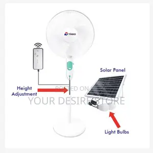 Tinmo 18 Inches Rechargeable Standing Fan + Solar Panel 2 Bulbs