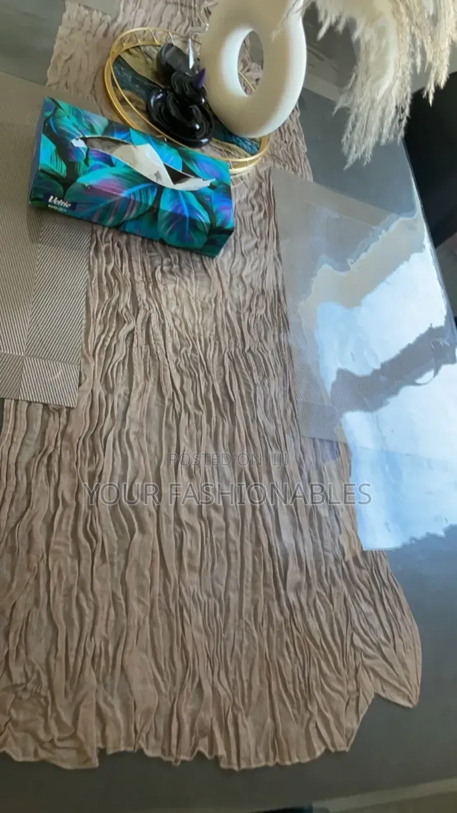 Brown Ruffled Table Runner
