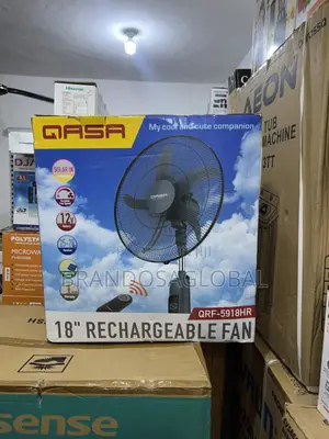 Qasa 18" Rechargeable Standing Fan + Remote + Led Light +Usb Port