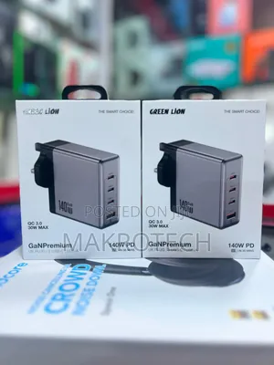 Green Lion Gan Premium Uk Plug Wall Charger 140w - Gray