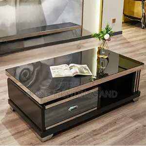 New Modern Wooden Glass Living Room Center Table (Double Drawers)