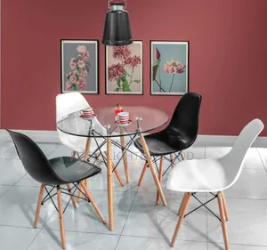 Transparent Glass Dinning Table + 4 Plastic / Wooden Leg Chairs