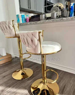 Velvet Fabric 360-Degree Swivel Bar Stools With Gold Base Support (2)