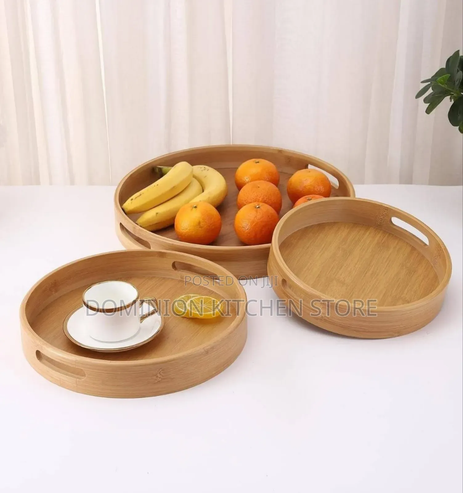 Round Bamboo Tray Set