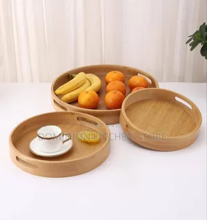 Round Bamboo Tray Set