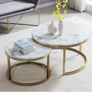 1 + 1 Living Room Marble Center Table With Gold Frame Support