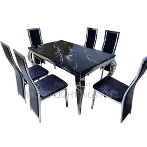 Rectangular Marble Dinning Table and 6 Chairs - Black