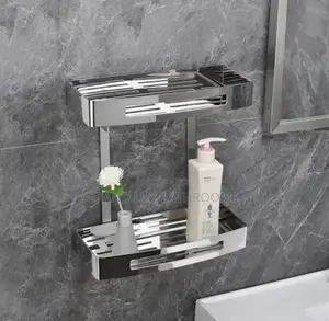 Stainless Steel Wall-Mounted Bathroom Storage Shelf"